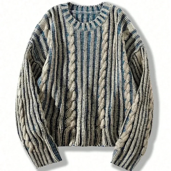 Multicolor Casual Men's Twisted Rope Accent Crew Neck Sweater - Picture 3 of 6